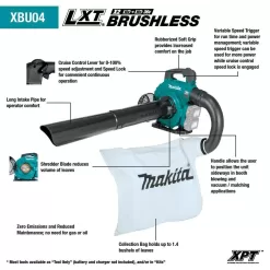 Makita XBU04PT 120 MPH 473 CFM LXT 18V X2 (36V) Commercial Lithium-Ion Brushless Cordless Leaf Blower Kit (5.0 Ah)