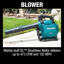 Makita XBU04PTV 120 MPH 473 CFM LXT 18V X2 (36V) Lithium-Ion Brushless Cordless Leaf Blower Kit with Vacuum Attachment Kit (5.0 Ah)
