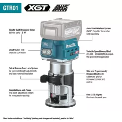 Makita GTR01D1 40V max XGT Brushless Cordless Compact Router Kit, 2.5Ah