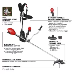 Milwaukee M18 FUEL 18V Lithium-Ion Brushless Cordless Brush Cutter with M18 FUEL 8 in. HATCHET Pruning Saw 2-Tool)
