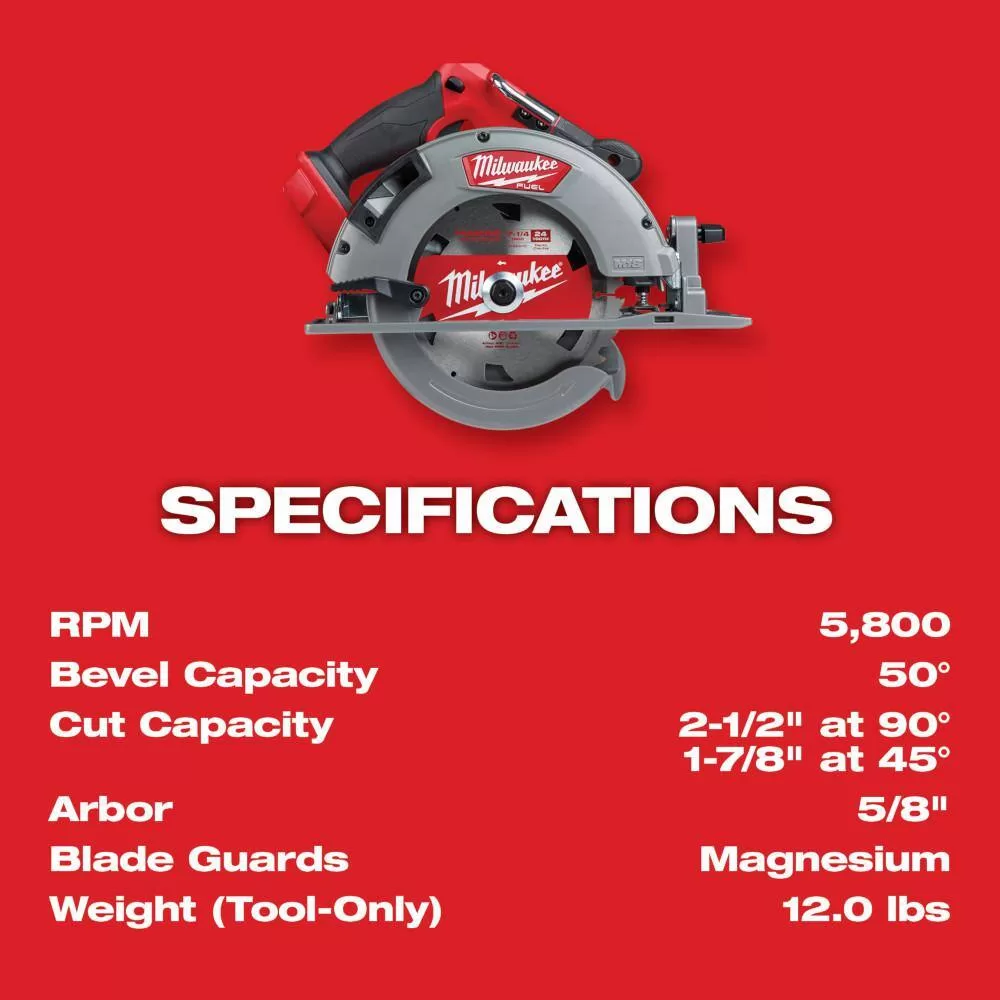 Milwaukee 2732-20-2821-20-48-11-1862 M18 FUEL 18V Lithium-Ion Brushless Cordless 7-1/4 in. Circular Saw & Sawzall w/(2) 6.0Ah Batteries