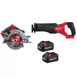 Milwaukee 2732-20-2821-20-48-11-1862 M18 FUEL 18V Lithium-Ion Brushless Cordless 7-1/4 in. Circular Saw & Sawzall w/(2) 6.0Ah Batteries