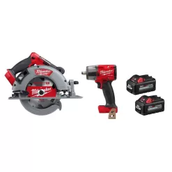 Milwaukee 2732-20-2962-20-48-11-1862 M18 FUEL 18V Lithium-Ion Brushless Cordless 7-1/4 in. Circular Saw & 1/2 in. Impact Wrench w/(2) 6.0Ah Batteries