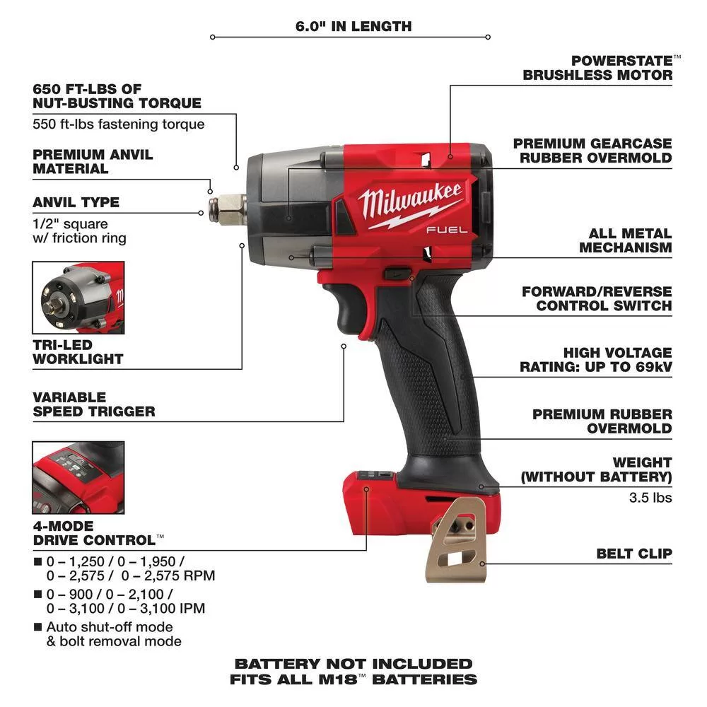 Milwaukee 2732-20-2962-20-48-11-1862 M18 FUEL 18V Lithium-Ion Brushless Cordless 7-1/4 in. Circular Saw & 1/2 in. Impact Wrench w/(2) 6.0Ah Batteries