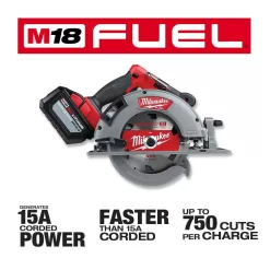 Milwaukee M18 FUEL 18V Lithium-Ion Brushless Cordless 7-1/4 in. Circular Saw Kit with One 12.0Ah Battery, Charger, Tool Bag