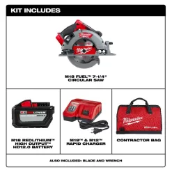 Milwaukee M18 FUEL 18V Lithium-Ion Brushless Cordless 7-1/4 in. Circular Saw Kit with One 12.0Ah Battery, Charger, Tool Bag