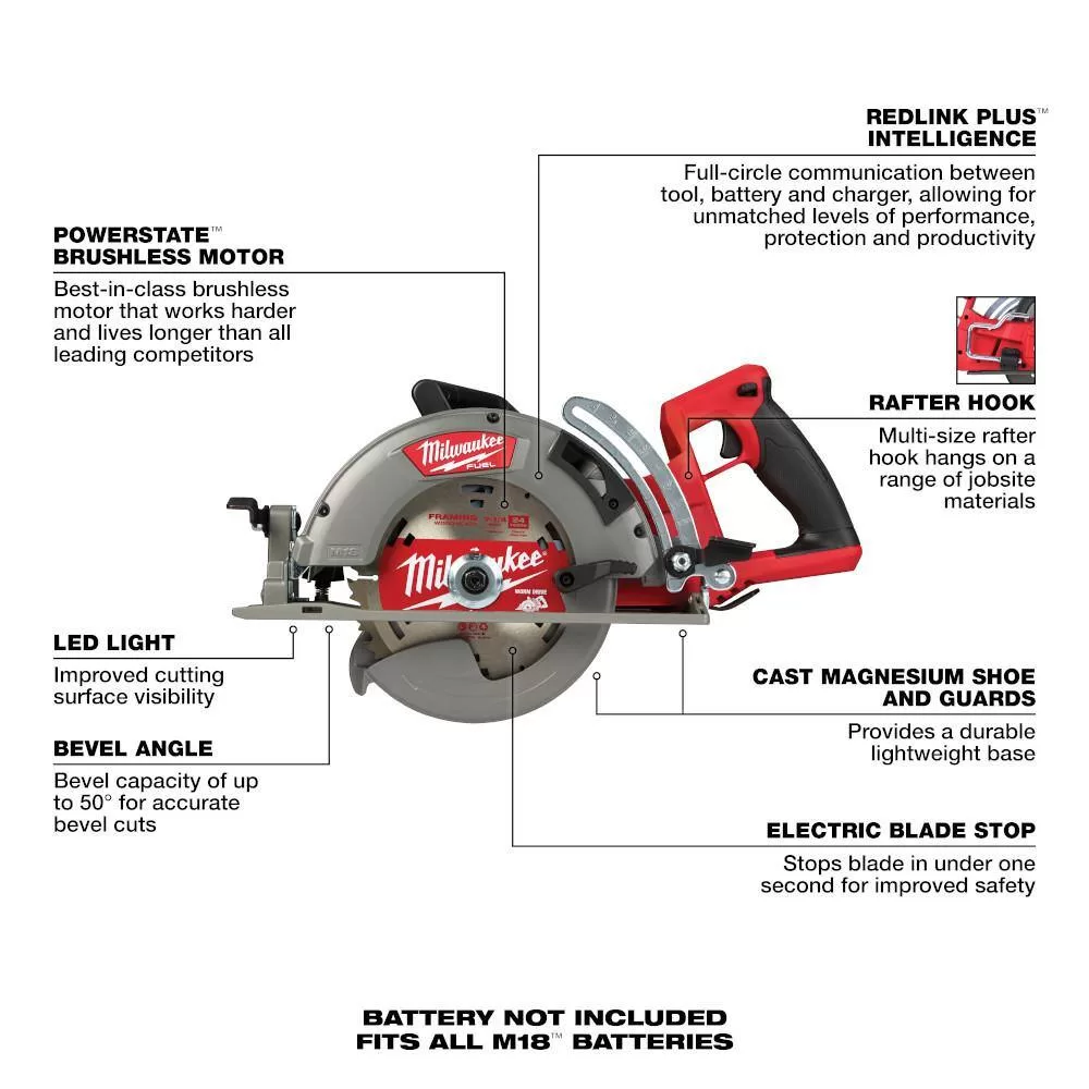 Milwaukee 2830-20-2737-20-48-59-1880 M18 FUEL 18V Lithium-Ion Cordless 7-1/4 in. Rear Handle Circular Saw w/Jig Saw & 8.0ah Starter Kit