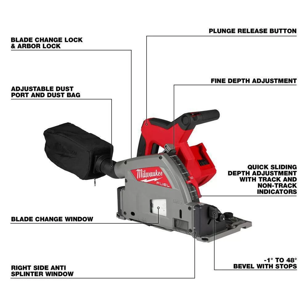 Milwaukee 2831-20-48-08-0570 M18 FUEL 18V Lithium-Ion Cordless Brushless 6-1/2 in. Plunge Cut Track Saw with 31 in. Track Saw Guide Rail