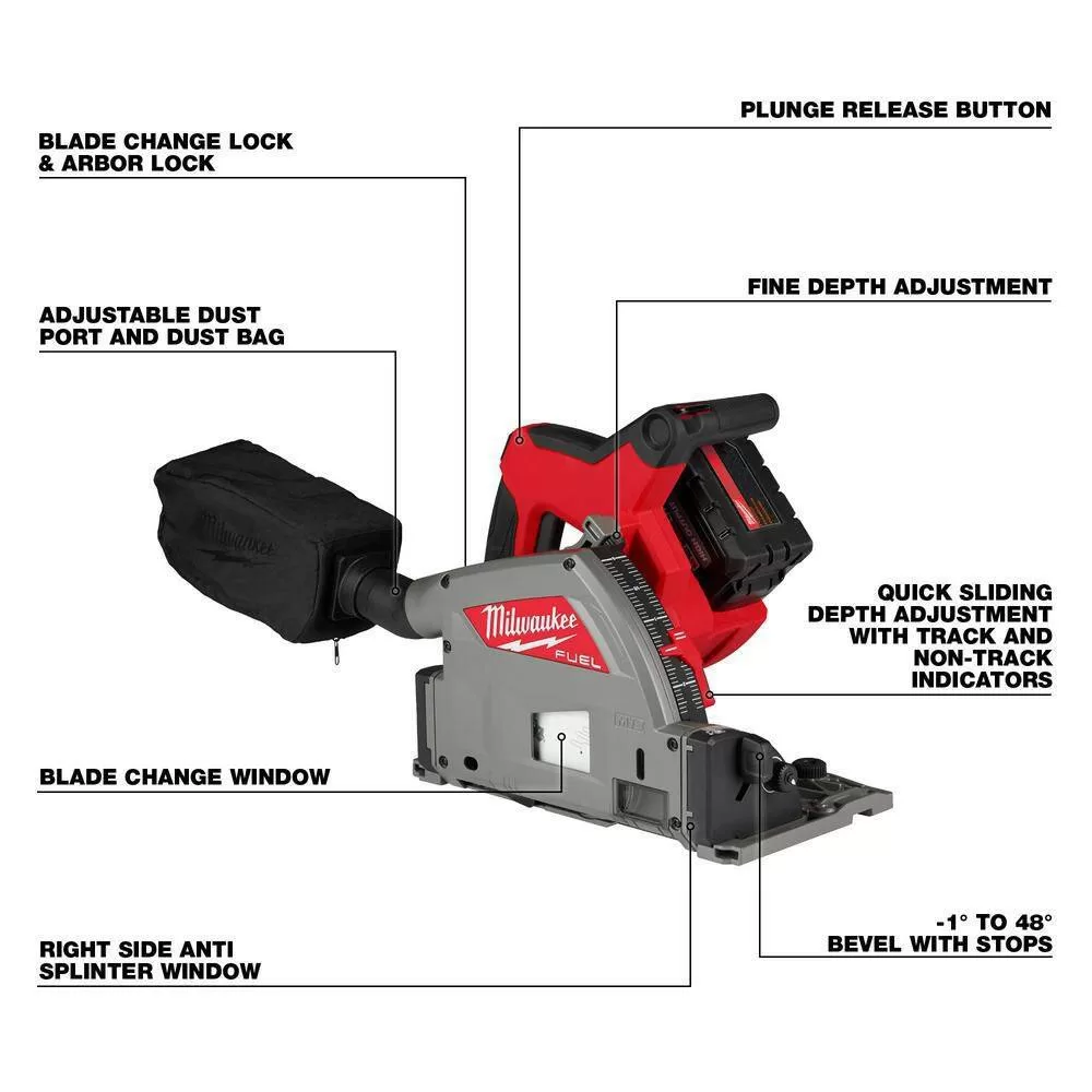 Milwaukee 2831-21-48-08-0570 M18 FUEL 18V Lithium-Ion Brushless Cordless 6-1/2 in. Plunge Track Saw Kit with 31 in. Track Saw Guide Rail