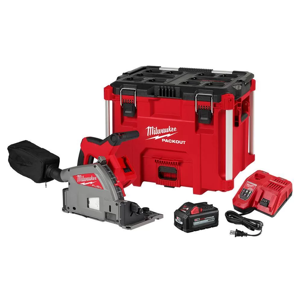 Milwaukee 2831-21 M18 FUEL 18V Lithium-Ion Brushless Cordless 6-1/2 in. Plunge Track Saw PACKOUT Kit with One 6.0 Ah Battery