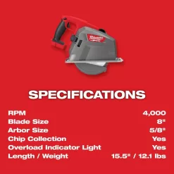 Milwaukee 2982-20-48-11-1865 M18 FUEL 18V 8 in. Lithium-Ion Brushless Cordless Metal Cutting Circular Saw with 6.0 Ah Battery