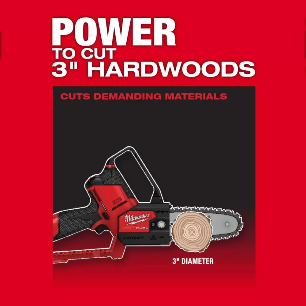 Milwaukee 2527-21-48-11-2460 M12 FUEL 12V Lithium-Ion Brushless Battery 6 in. HATCHET Chainsaw Kit with 6.0 Ah and 4.0 Ah Battery, Charger