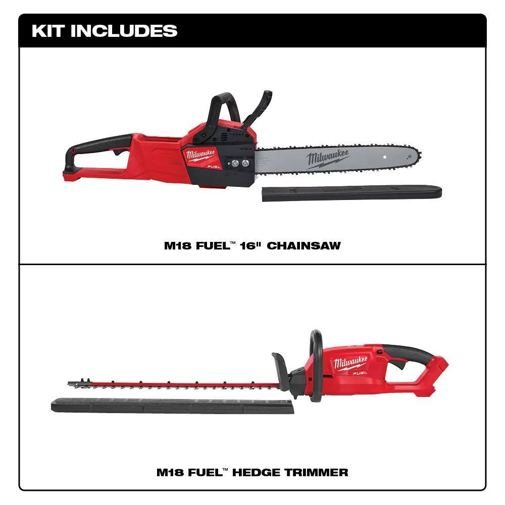 Milwaukee 2727-20-2726-20 M18 FUEL 16 in. 18V Lithium-Ion Brushless Battery Hedge Trimmer Chainsaw Combo Kit (2-Tool)