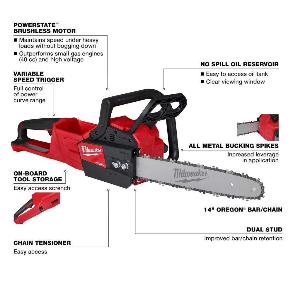 Milwaukee 2727-20C M18 FUEL 14 in. 18V Lithium-Ion Brushless Battery Chainsaw (Tool-Only)