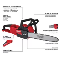 Milwaukee M18 FUEL 16 in. 18V Lithium-Ion Brushless Battery Chainsaw w/M18 FUEL Hedge Trimmer Combo Kit(2-Tool)