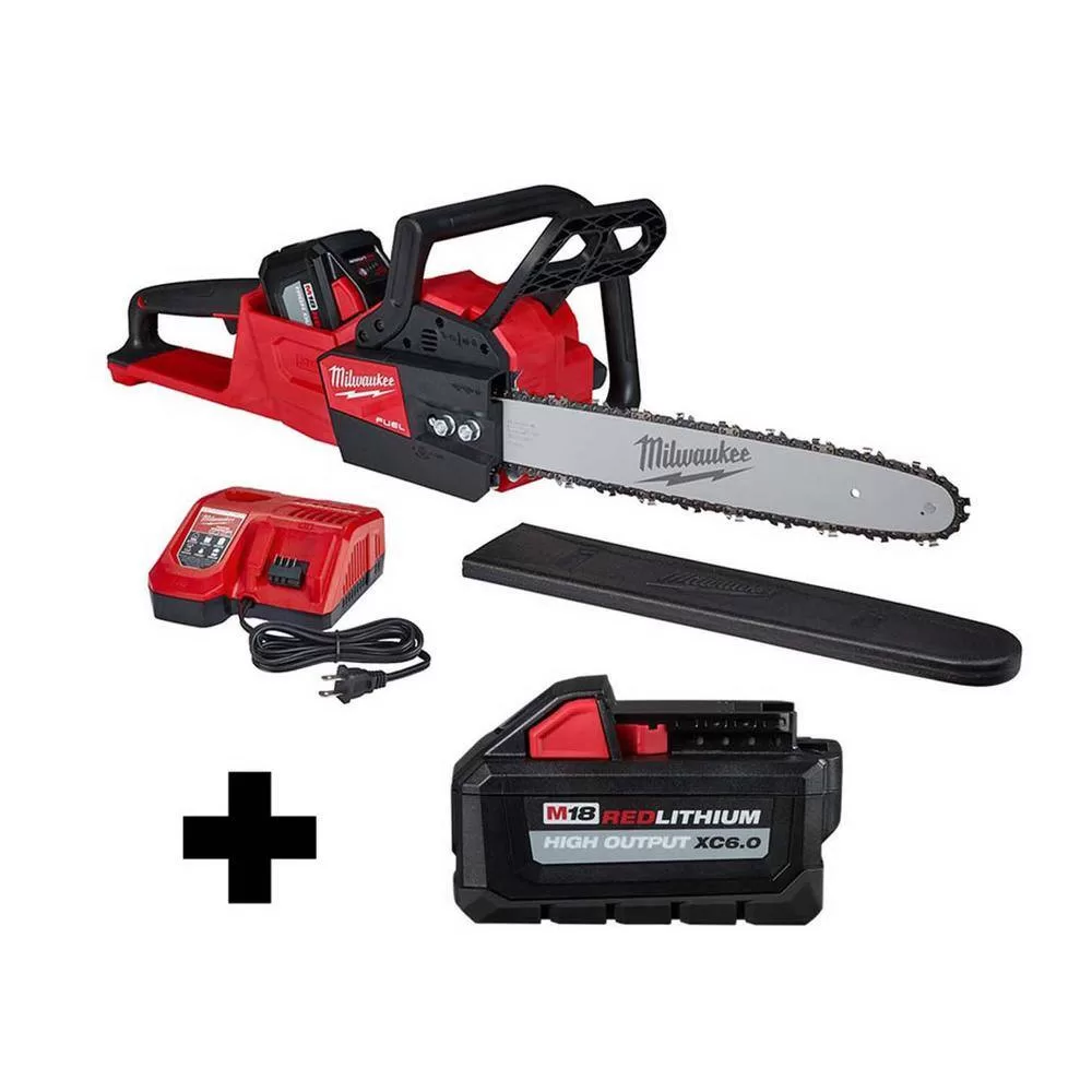 Milwaukee M18 FUEL 16 in. 18V Lithium-Ion Brushless Battery Chainsaw Kit with M18 High Output 6.0 Ah Battery