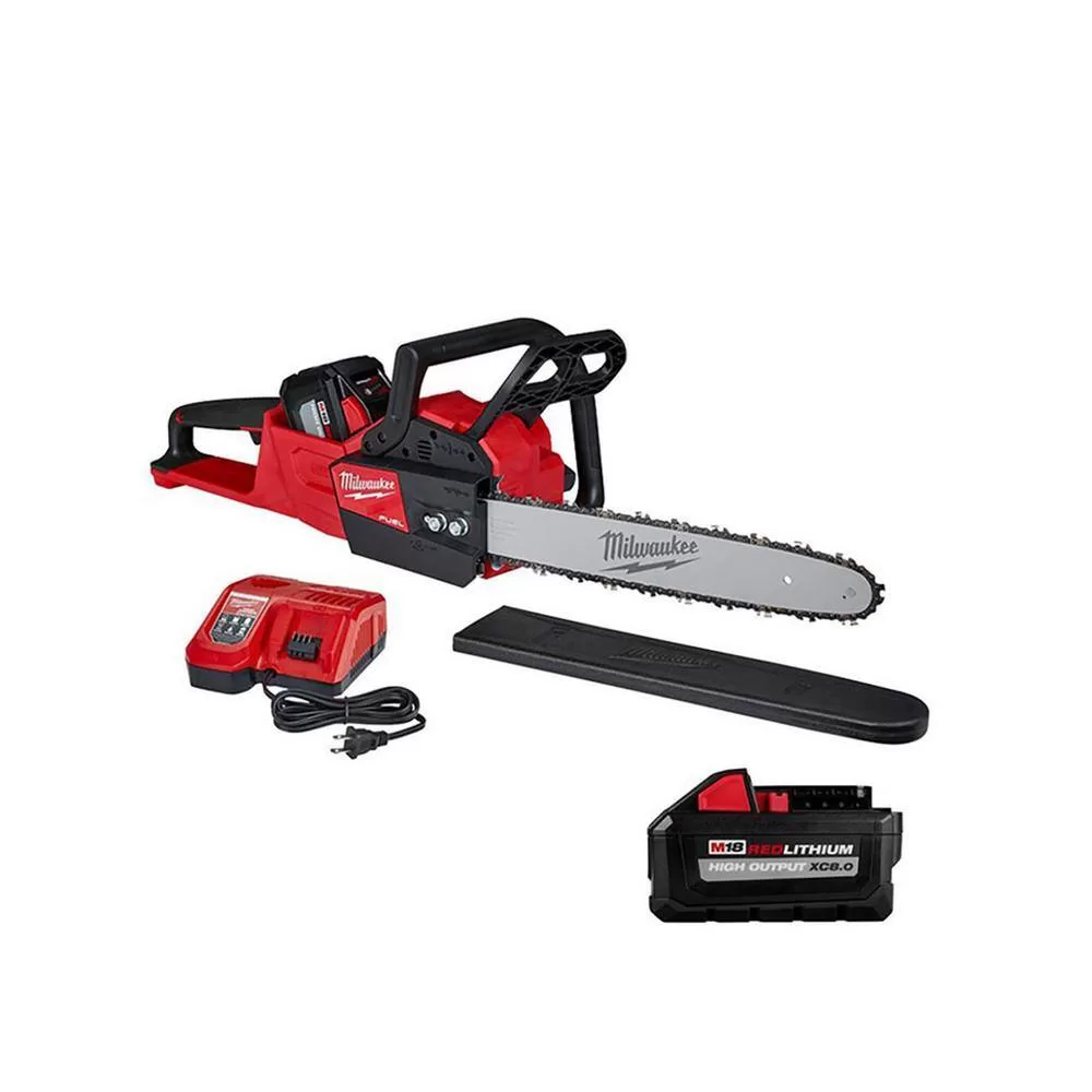 Milwaukee M18 FUEL 16 in. 18V Lithium-Ion Brushless Battery Chainsaw Kit with 12Ah & 8Ah Batteries