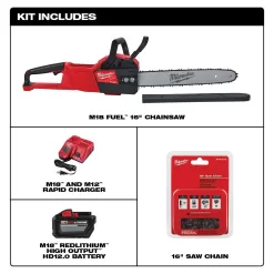 Milwaukee M18 FUEL 16 in. 18V Lithium-Ion Brushless Battery Chainsaw Kit with 12.0Ah , 16 in. Hand Chainsaw