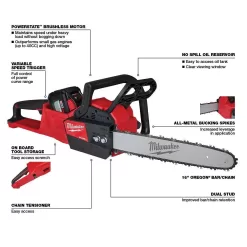 Milwaukee M18 FUEL 16 in. 18V Lithium-Ion Brushless Battery Chainsaw Kit with M18 FUEL Blower, 8 in. HATCHET Pruning Saw