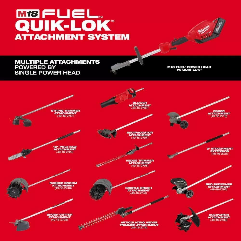 Milwaukee M18 FUEL 14 in. Top Handle 18V Lithium-Ion Brushless Cordless Chainsaw 8.0 Ah Kit & M18 FUEL Pole Saw with QUIK-LOK