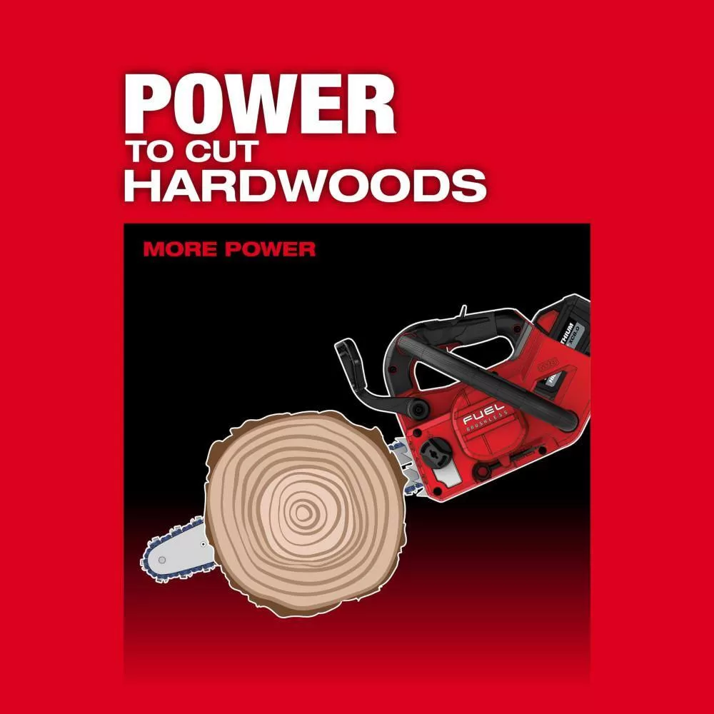 Milwaukee M18 FUEL 14 in. 18V Lithium-Ion Brushless Battery Top Handle Chainsaw Kit with 8.0 Ah, 12 Ah Battery & Rapid Charger