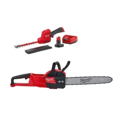 Milwaukee FUEL 8 in. 12V Lithium-Ion Brushless Cordless Hedge Trimmer Kit with M18 FUEL 16 in. Chainsaw (2-Tool)