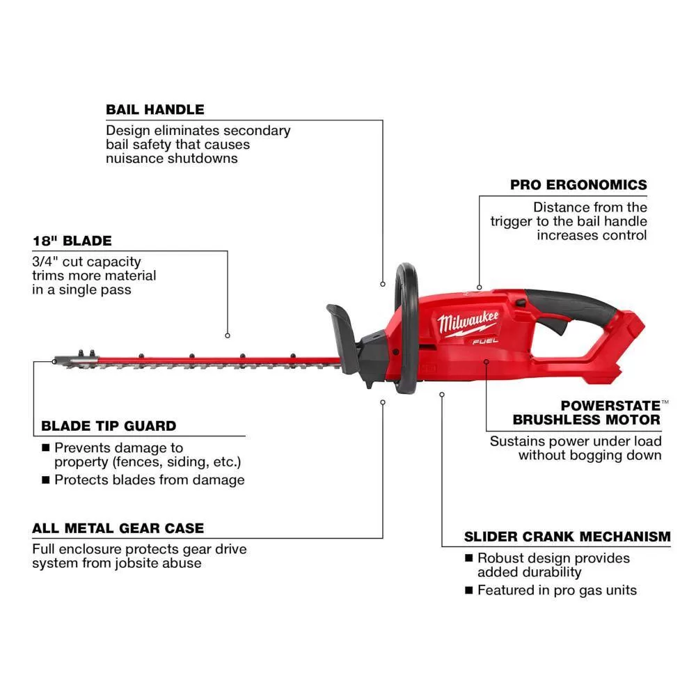 Milwaukee M12 FUEL 8 in. 12V Lithium-Ion Brushless Cordless Hedge Trimmer Kit with M18 FUEL 18 in. Hedge Trimmer (2-Tool)