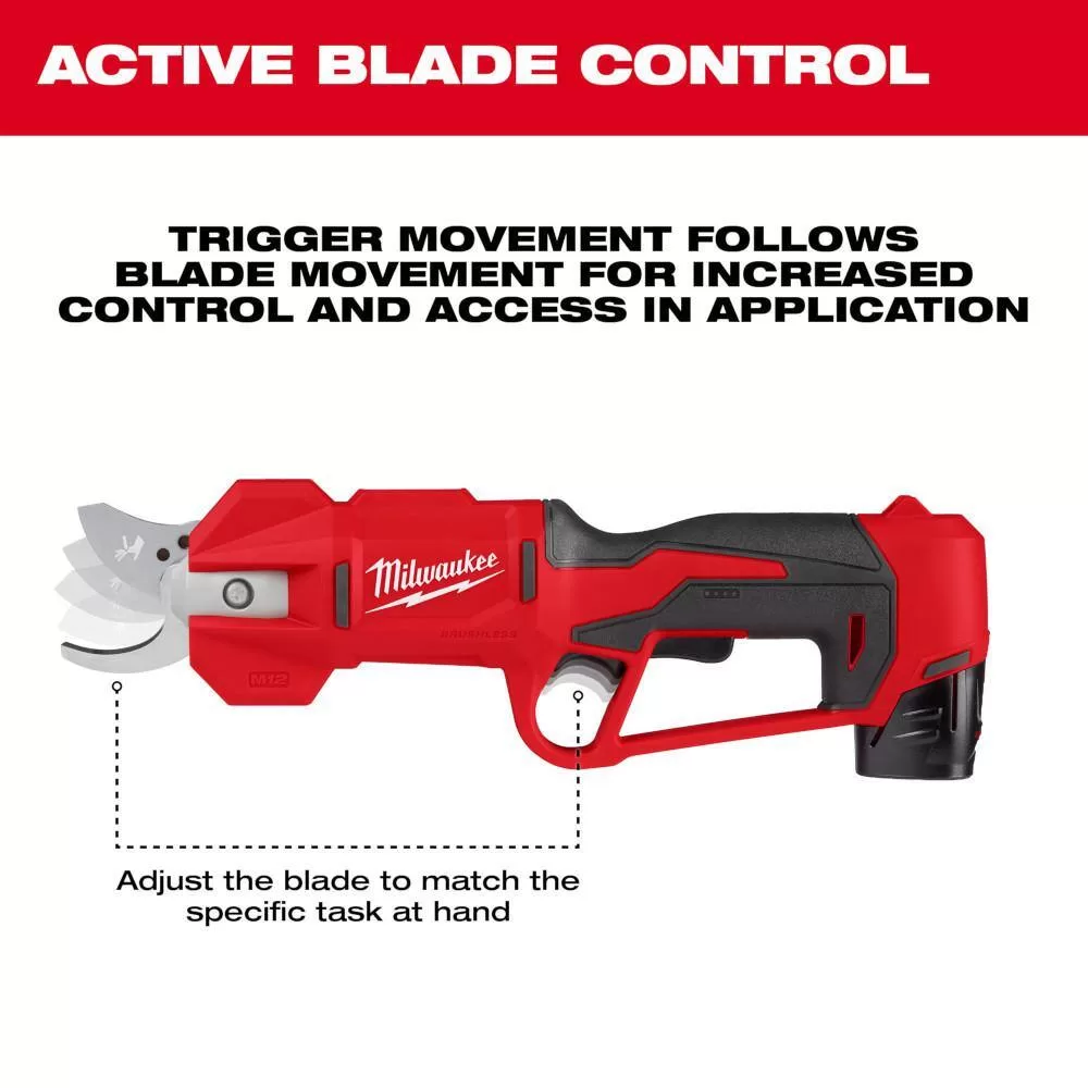 Milwaukee M12 FUEL 12V Brushless Cordless Brushless Cordless Pruner w/M12 6 in. HATCHET Pruning Saw, 2.0 Ah Battery, Charger