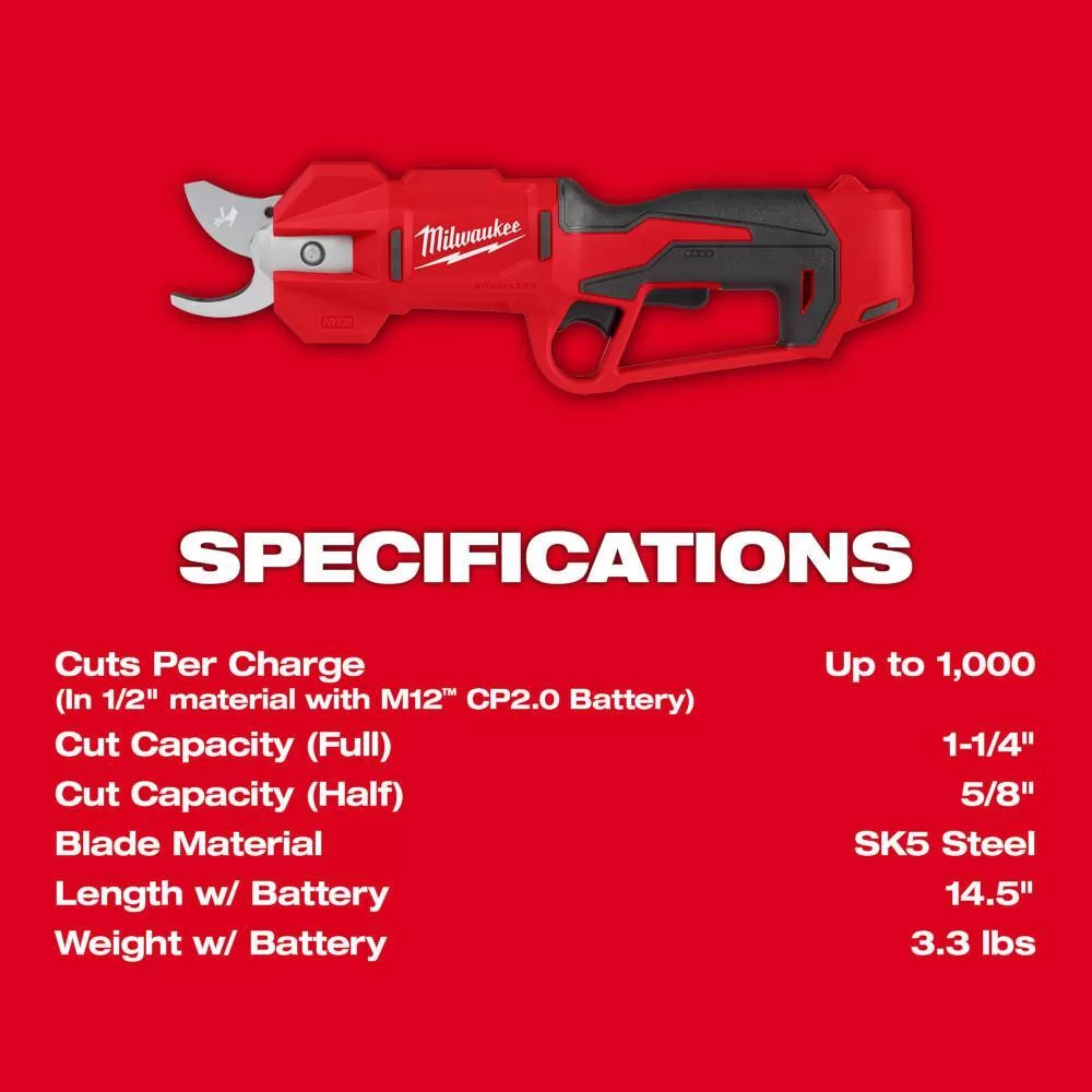 Milwaukee M12 FUEL 12V Brushless Cordless Brushless Cordless Pruner w/M12 6 in. Pruning Saw, 4.0 Ah & 2.0 Ah Battery, Charger