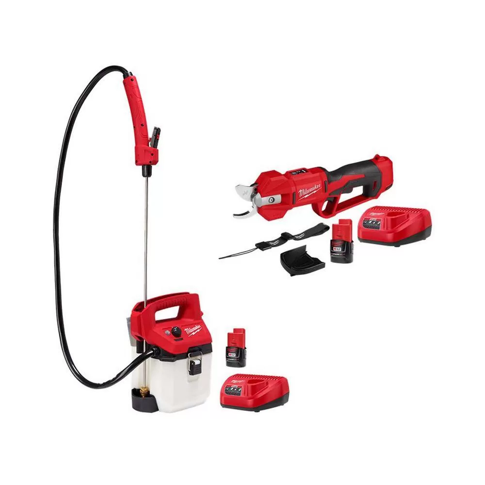 Milwaukee M12 FUEL 12V Brushless Cordless Brushless Cordless Pruner w/M12 1 Gal. Handheld Sprayer, (2) 2.0 Ah Battery, Charger