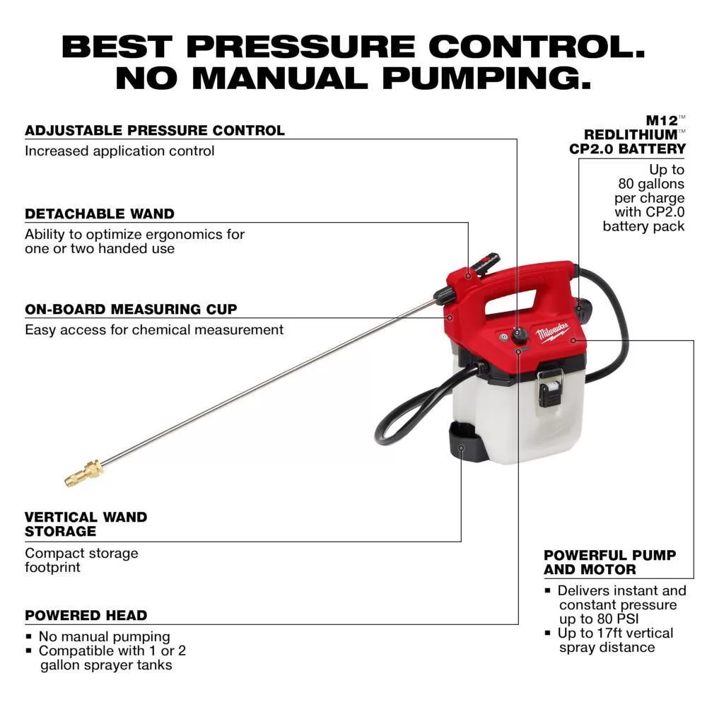 Milwaukee M12 FUEL 12V Brushless Cordless Brushless Cordless Pruner w/M12 1 Gal. Handheld Sprayer, (2) 2.0 Ah Battery, Charger