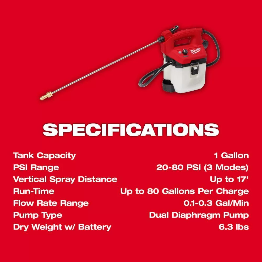 Milwaukee M12 FUEL 12V Brushless Cordless Brushless Cordless Pruner w/M12 1 Gal. Handheld Sprayer, (2) 2.0 Ah Battery, Charger