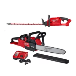 Milwaukee M18 FUEL 24 in. 18V Lithium-Ion Brushless Cordless Hedge Trimmer with M18 FUEL 16 in. Chainsaw, 12.0 Ah Battery, Charger