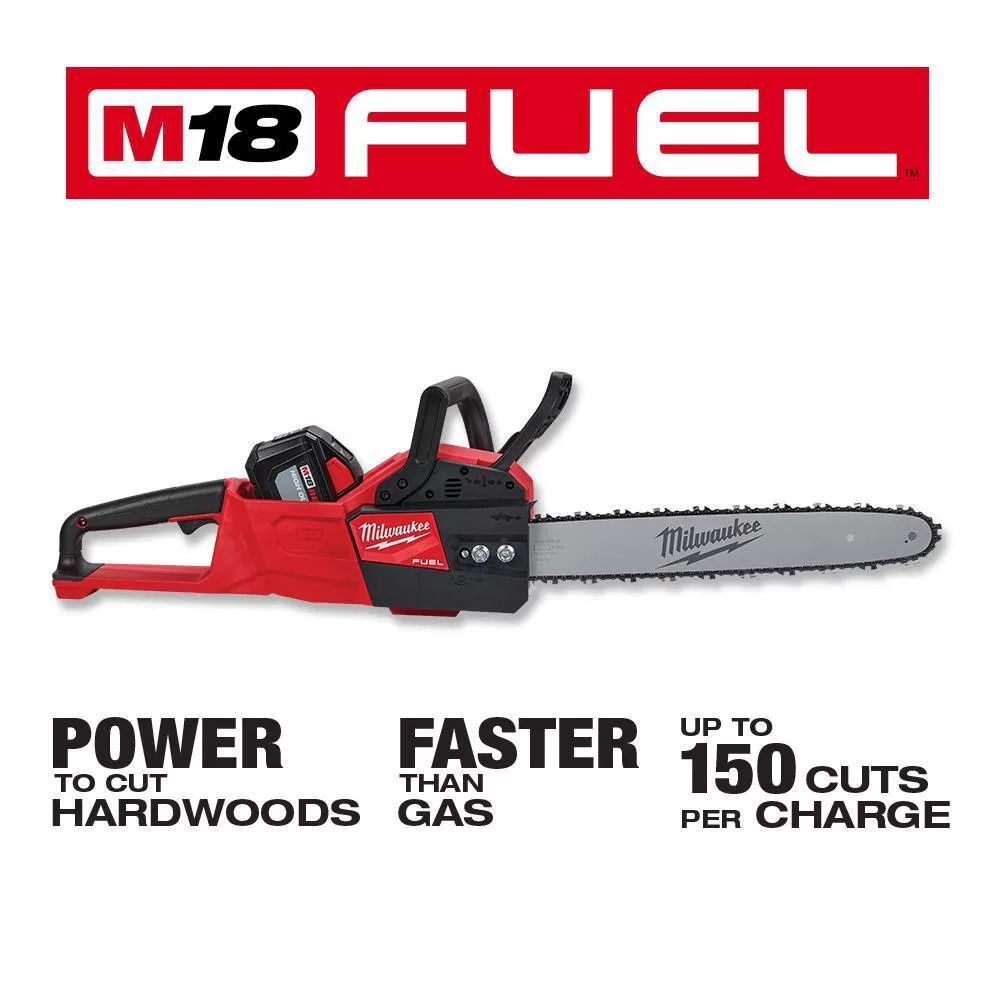 Milwaukee M18 FUEL 24 in. 18V Lithium-Ion Brushless Cordless Hedge Trimmer with M18 FUEL 16 in. Chainsaw, 12.0 Ah Battery, Charger