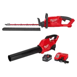 Milwaukee M18 FUEL 18 in. 18V Lithium-Ion Cordless Brushless Hedge Trimmer with Blower, 8AH Battery and Charger Combo (2-Tool)