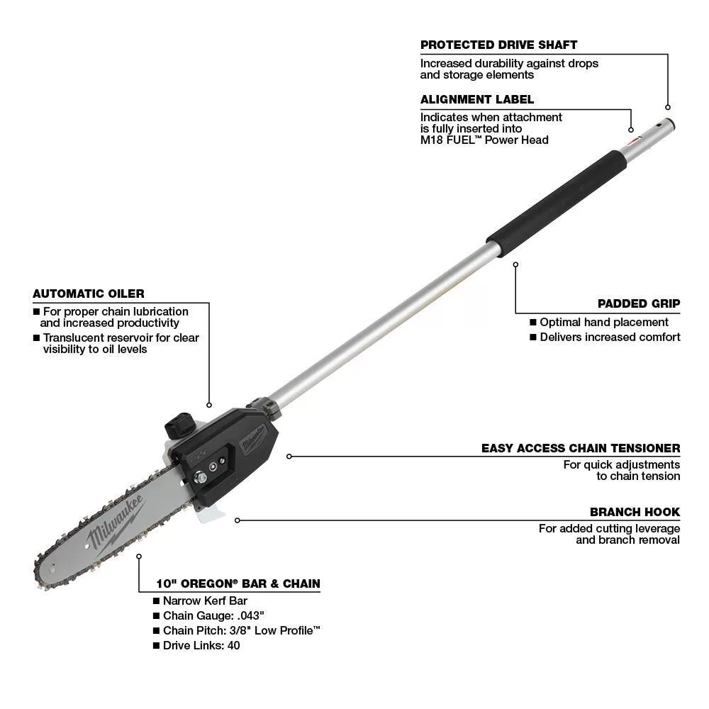 Milwaukee M18 FUEL QUIK-LOK 10 in. Pole Saw Attachment, 8 in. Edger Attachment and Hedge Trimmer Attachment (3-Tool)