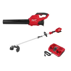 Milwaukee M18 FUEL 18V Lithium-Ion Brushless Cordless Blower, QUIK-LOK String Trimmer and Rapid Charger Combo Kit (3-Tool)