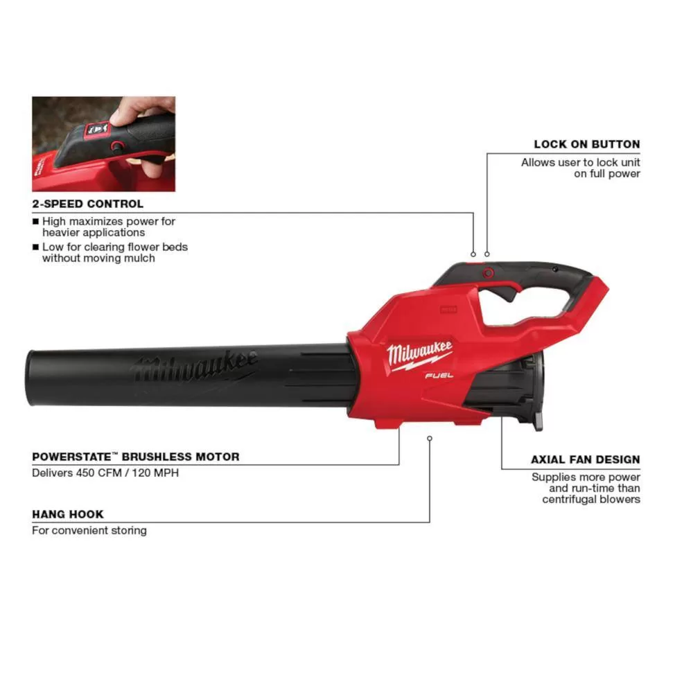 Milwaukee M18 FUEL 120 MPH 450 CFM 18V Lithium-Ion Brushless Cordless Handheld Blower w/8.0 and 6.0 Ah Battery, 8 in. Pruning Saw