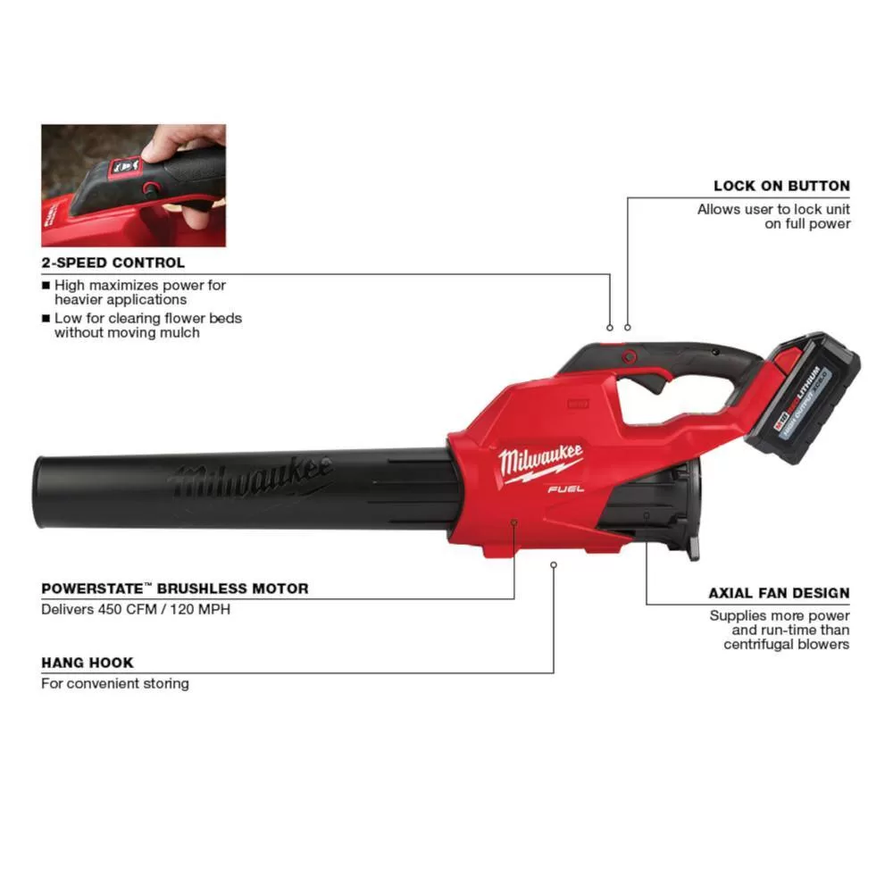 Milwaukee 2724-21HD-2727-21HD M18 FUEL 120 MPH 450 CFM 18V Lithium-Ion Brushless Cordless Handheld Blower w/M18 FUEL Chainsaw Combo Kit (2-Tool)