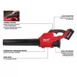 Milwaukee M18 FUEL 120 MPH 450 CFM 18-Volt Lithium-Ion Brushless Cordless Handheld Blower Kit w/(3) 8.0 Ah Battery, Rapid Charger