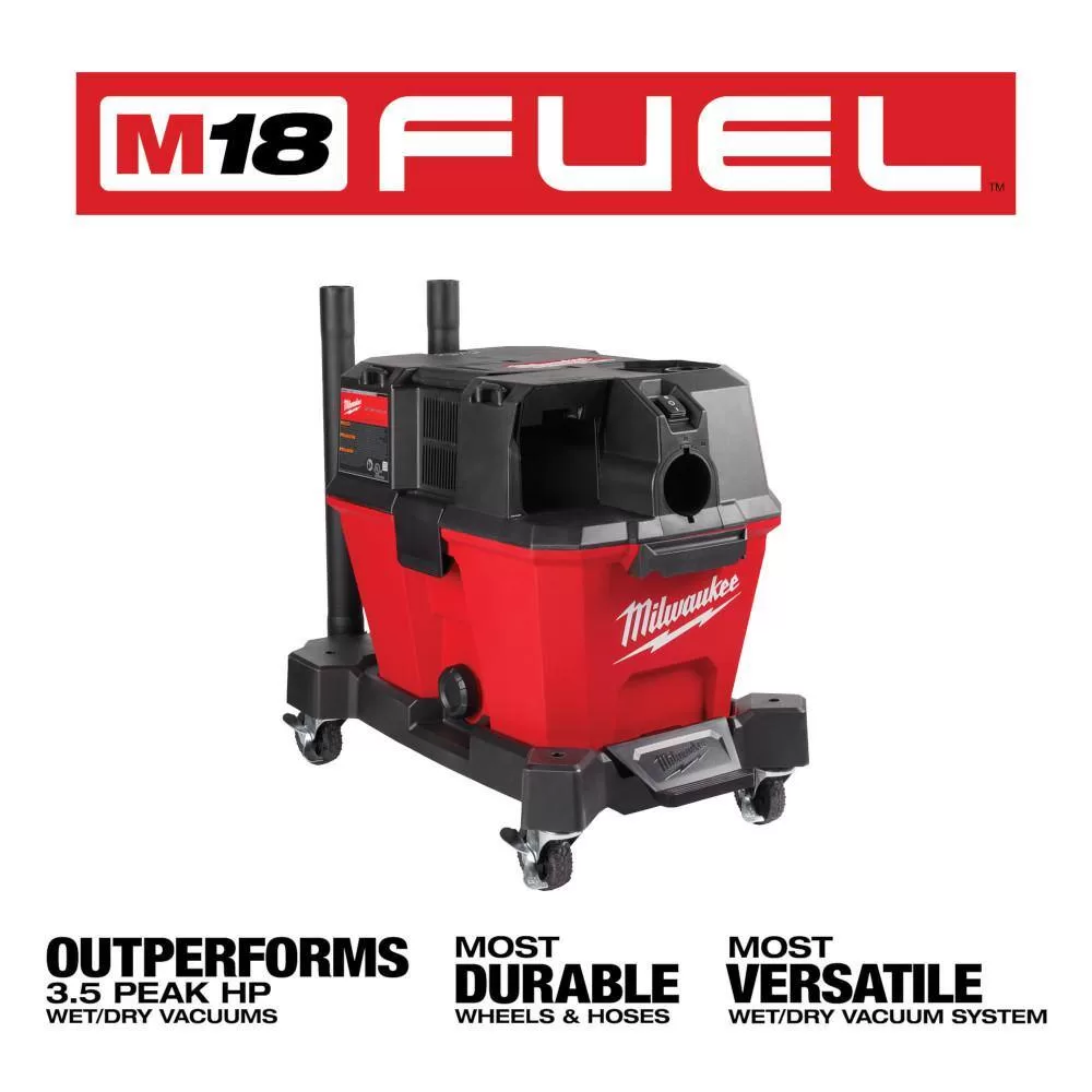 Milwaukee M18 FUEL Dual Battery 145 MPH 600 CFM 18V Cordless Blower w/6 Gal. Cordless Wet/Dry Shop Vacuum, (2) 6.0 Ah Batteries