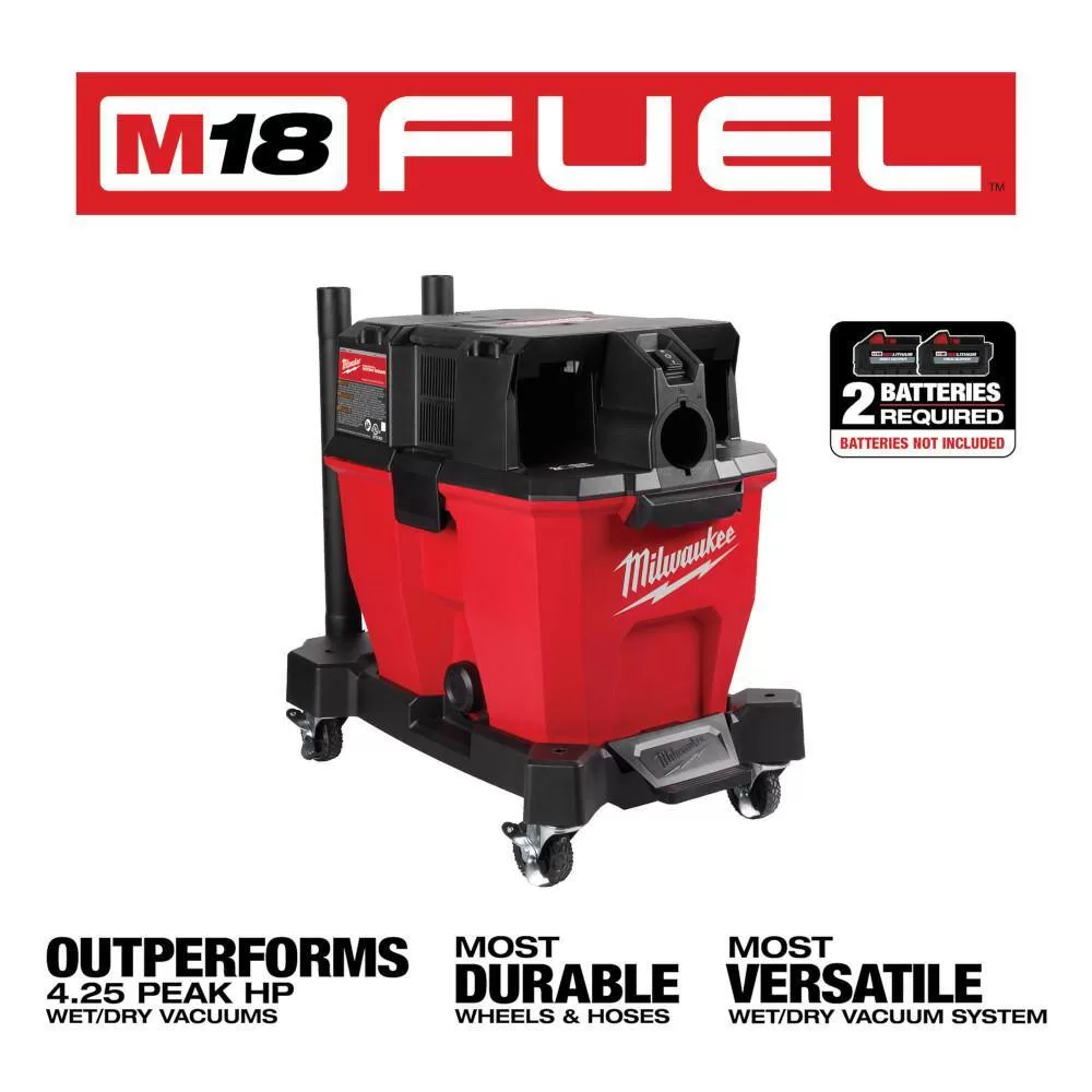 Milwaukee M18 FUEL Dual Battery 145 MPH 600 CFM 18V Cordless Blower w/9 Gal. Cordless Wet/Dry Shop Vacuum, (2) 6.0 Ah Batteries