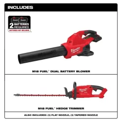 Milwaukee M18 FUEL Dual Battery 145 MPH 600 CFM 18V Lithium-Ion Brushless Cordless Handheld Blower with M18 FUEL Hedge Trimmer