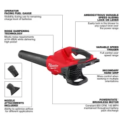 Milwaukee M18 FUEL Dual Battery 145 MPH 600 CFM 18V Lithium-Ion Brushless Cordless Handheld Blower with M18 FUEL 16 in. Chainsaw