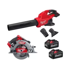 Milwaukee M18 FUEL Dual Battery 145 MPH 600 CFM 18V Brushless Cordless Blower w/7-1/4 in. Circular Saw, (2) 6.0 Ah Batteries