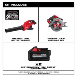 Milwaukee M18 FUEL Dual Battery 145 MPH 600 CFM 18V Brushless Cordless Blower w/7-1/4 in. Circular Saw, (2) 6.0 Ah Batteries