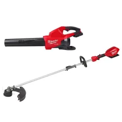 Milwaukee M18 FUEL Dual Battery 145 MPH 600 CFM 18V Lithium-Ion Brushless Cordless Handheld Blower with M18 FUEL String Trimmer