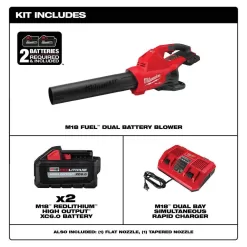 Milwaukee M18 FUEL 18V Lithium-Ion Brushless Cordless Dual Battery Blower w/ Dual Bay Rapid Charger & Two 6Ah HO Battery (2-Pack)