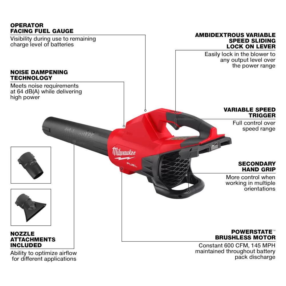 Milwaukee M18 FUEL Dual Battery 145 MPH 600 CFM 18V Lithium-Ion Brushless Cordless Handheld Blower w/(3) Batteries