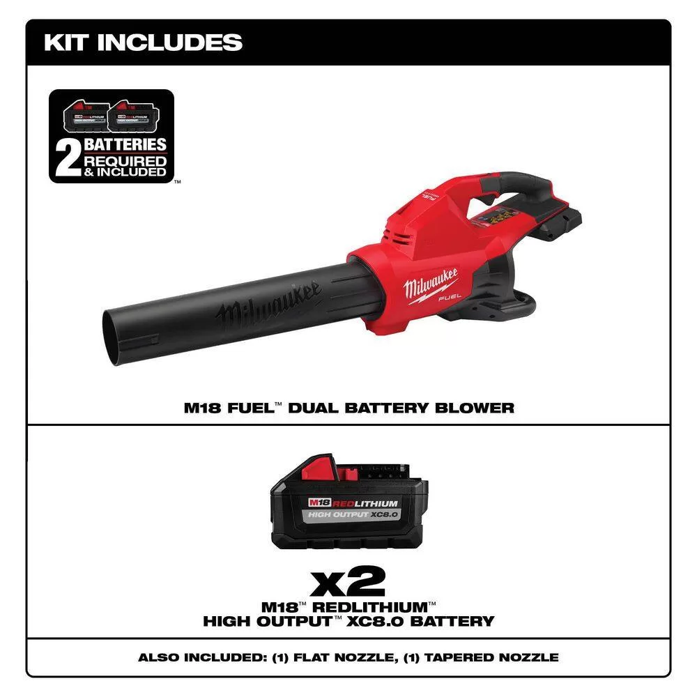 Milwaukee M18 FUEL Dual Battery 145 MPH 600 CFM 18V Lithium-Ion Brushless Cordless Handheld Blower w/ Two 8Ah HO Battery (2-Pack)